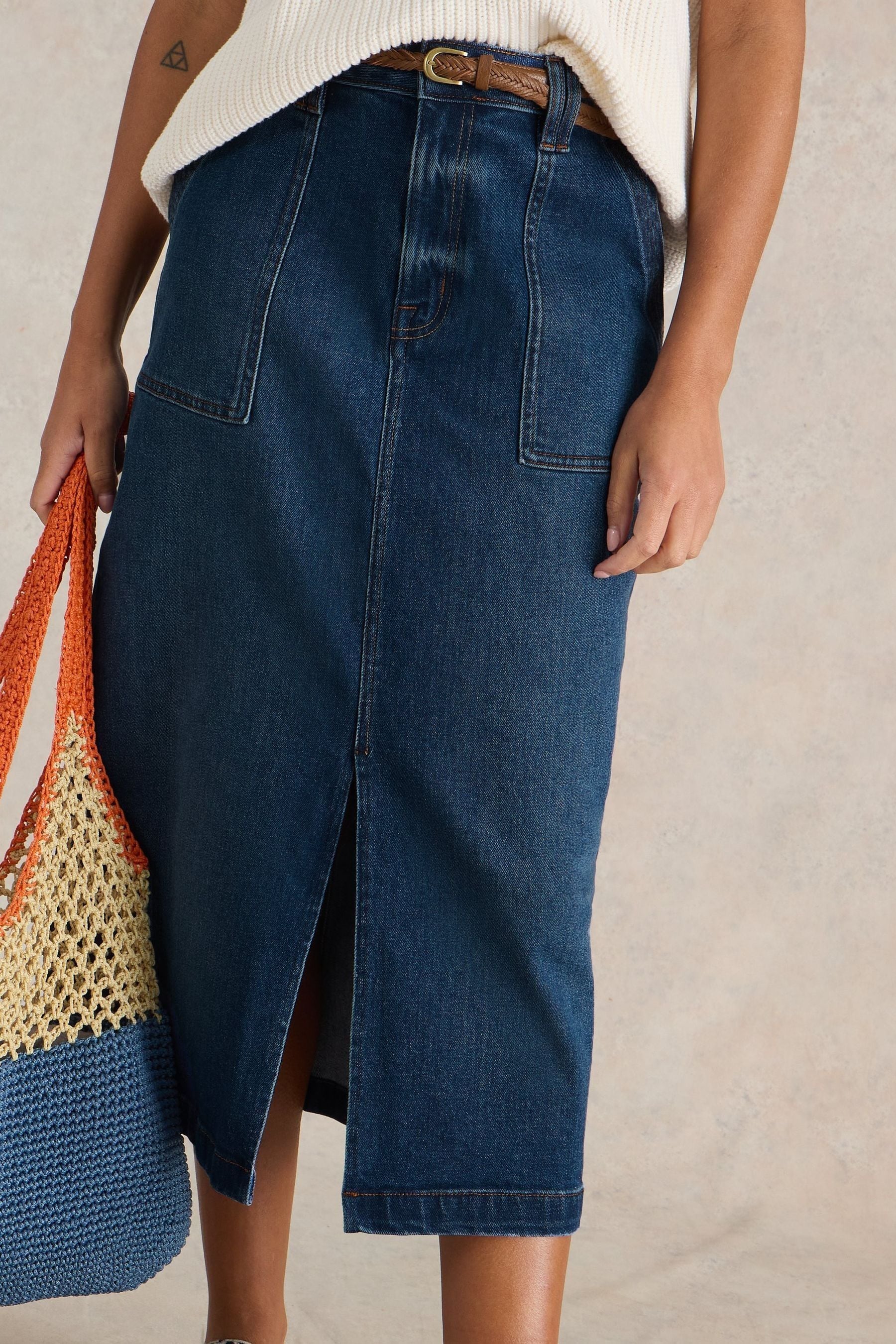 White Stuff Blue Maren Denim Midi Skirt