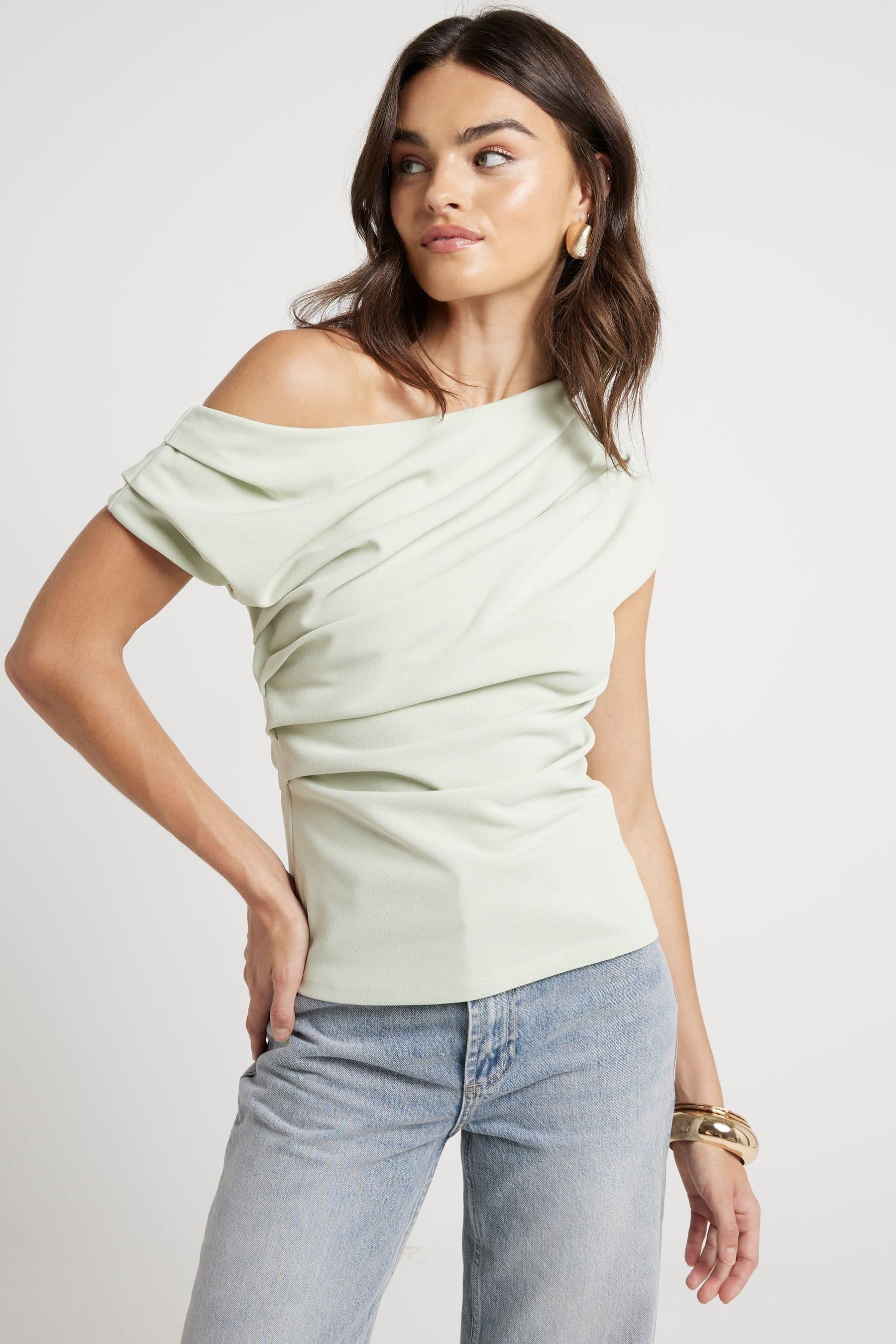 River Island White Drape Shoulder Top