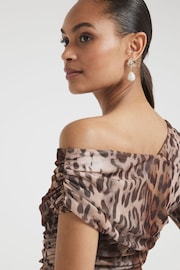 River Island Brown Leopard Print Mesh Asymmetric Bodysuit - Image 3 of 4