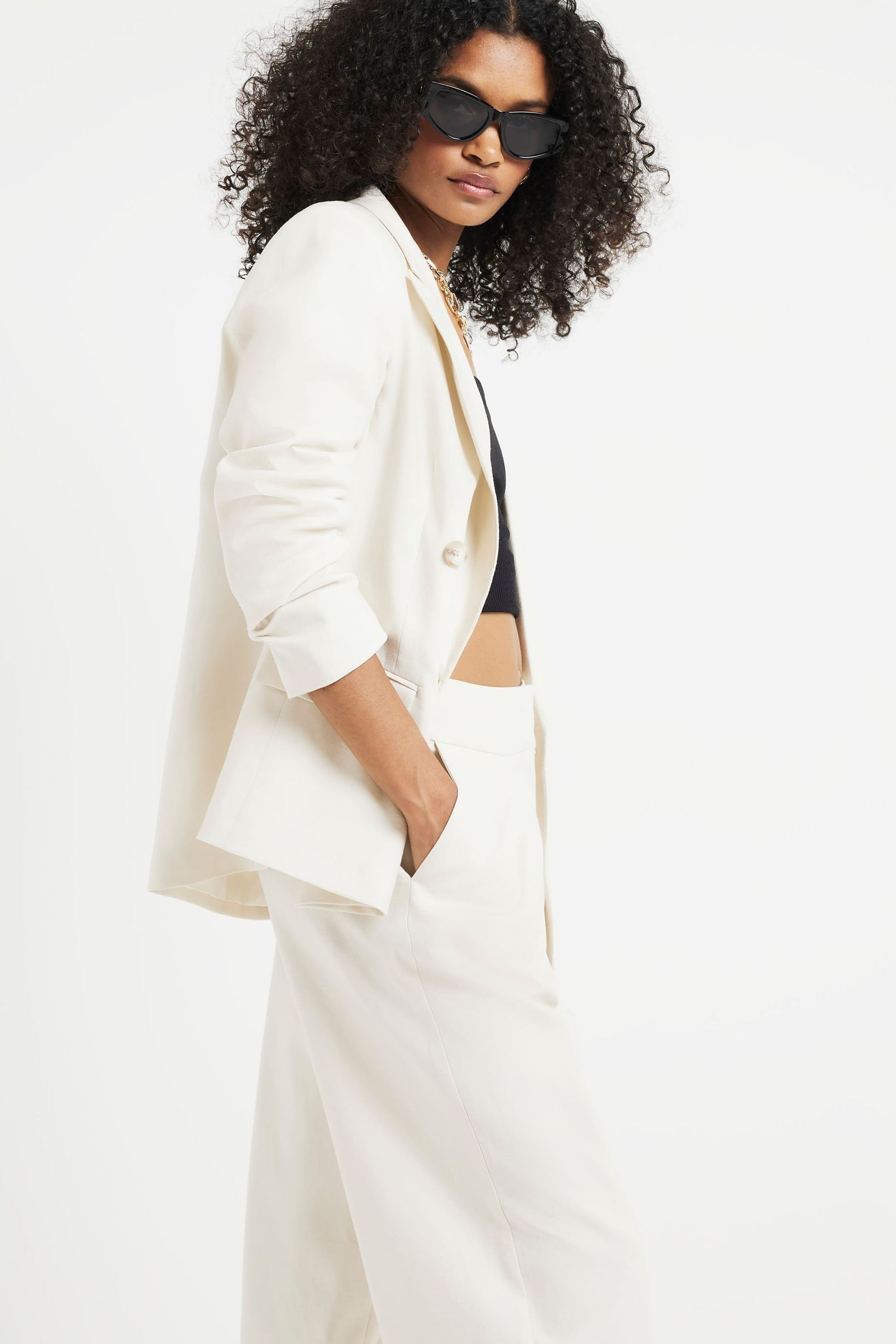 Buy River Island Cream Linen Blazer from Next Luxembourg