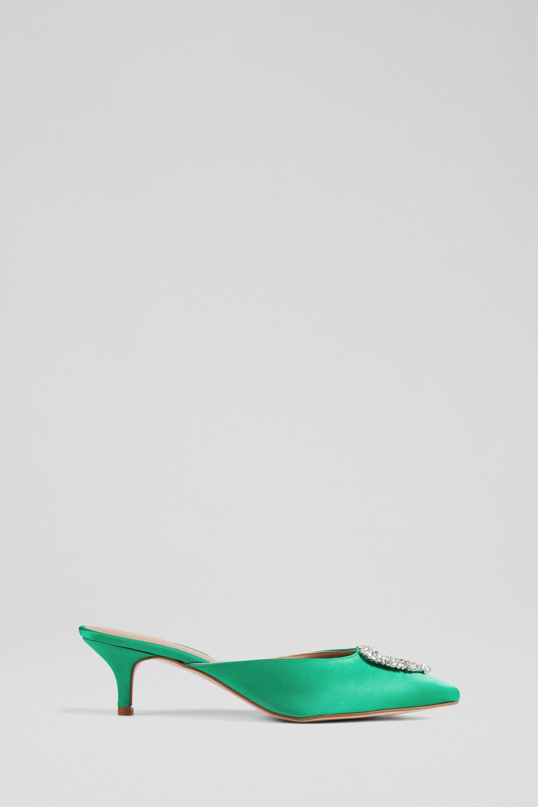 Buy LK Bennett Green Estella Satin Heart Brooch Mules from Next Luxembourg