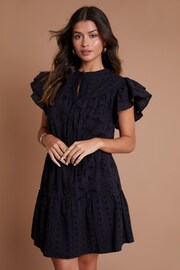 Another Sunday Frill Sleeve 100% Cotton Mix Broderie Black Dress - Image 1 of 3