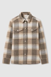 Reiss Neutral Phoebe Wool Blend Checked Shacket - Image 2 of 6