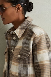 Reiss Neutral Phoebe Wool Blend Checked Shacket - Image 3 of 6