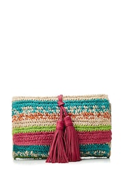 Moda in Pelle Pink Elba Clutch Striped Raffia Clutch Bag - Image 1 of 4