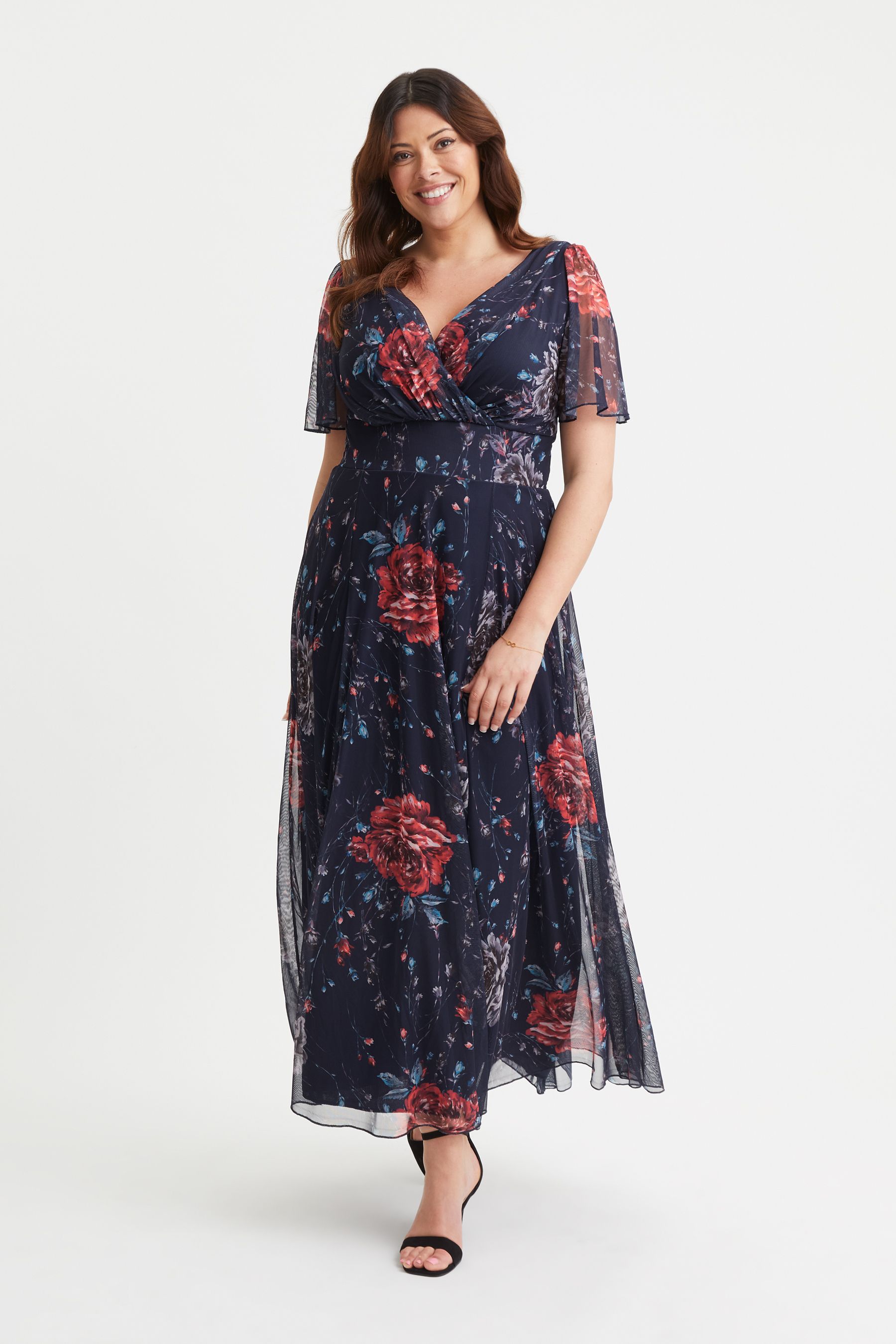 Buy Scarlett Jo Blue Isabelle Angel Sleeve Maxi Dress from Next Luxembourg