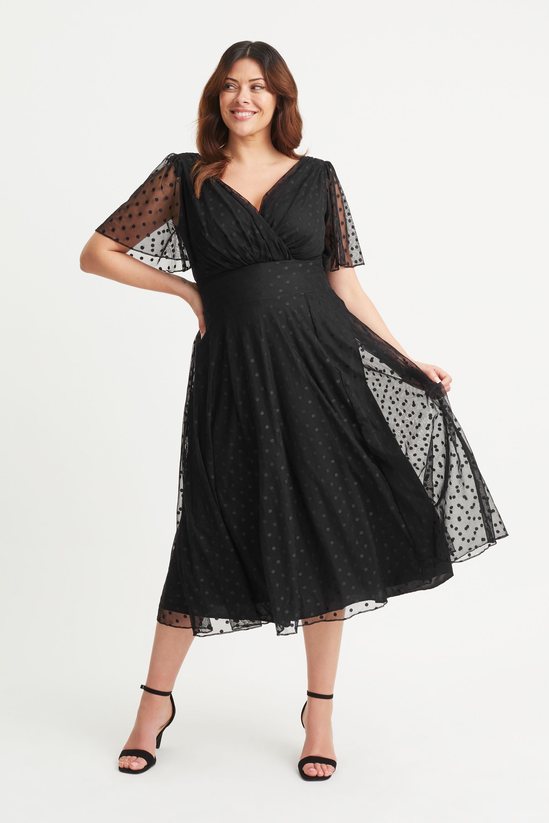 Buy Scarlett Jo Black Victoria Dobby Spot Midi Dress from Next Luxembourg