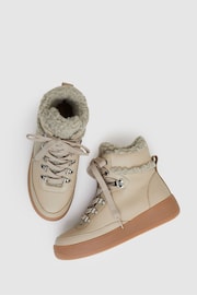 Reiss Cream Siarah Grained Leather and Fleece Ankle Boots - Image 3 of 5