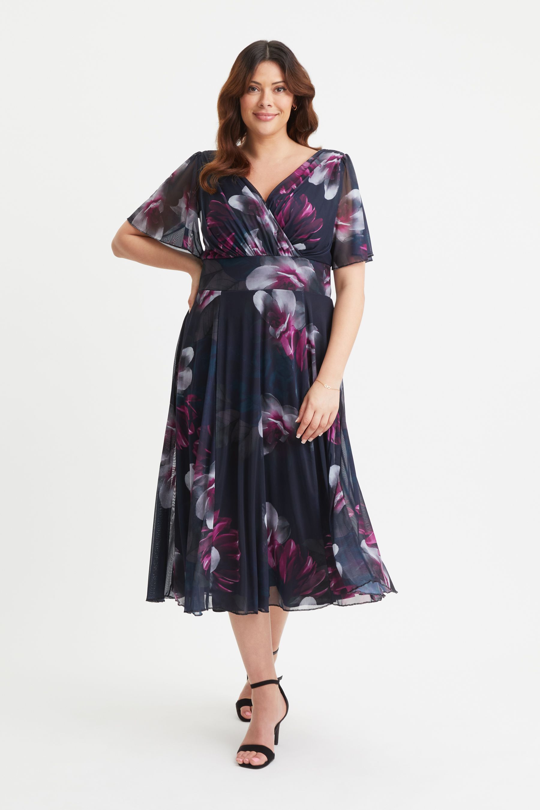 Buy Scarlett Jo Dark Black Victoria Angel Sleeve Mesh Midi long Dress from Next Malta