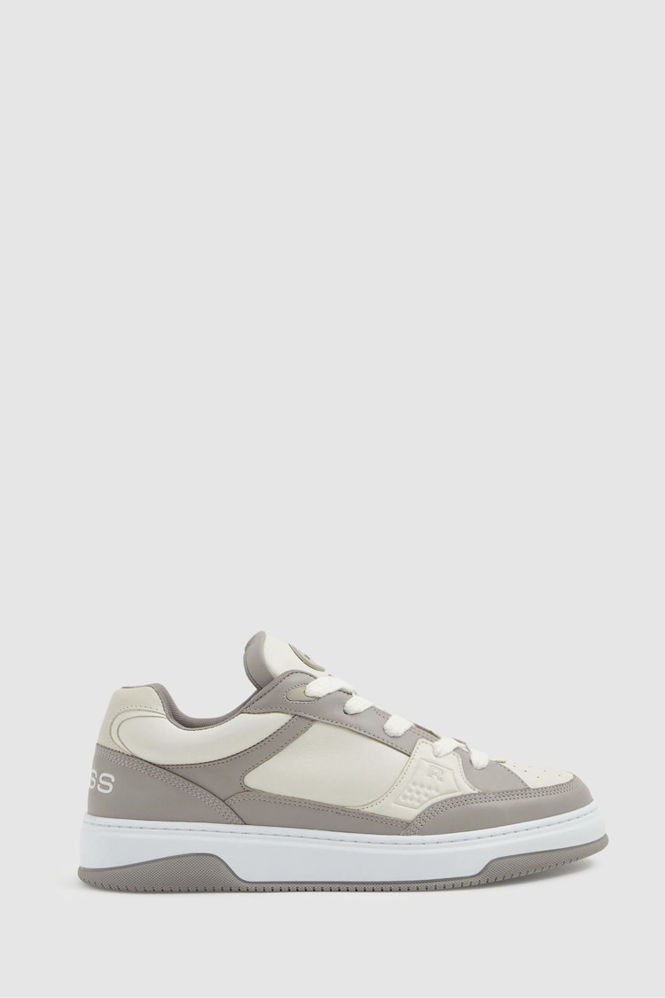 Reiss Grey Alvar Panelled Leather Trainers - Image 1 of 5