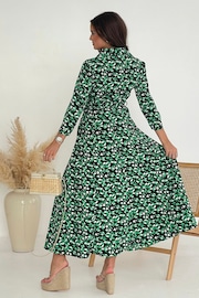 Girl In Mind Green Leopard Angela Piping Detail Midi Shirt Dress - Image 2 of 4