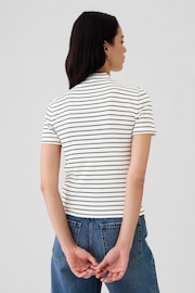 Gap White Stripe Modern Cotton-Modal Ribbed Mock Neck Short Sleeve T-Shirt - Image 2 of 5