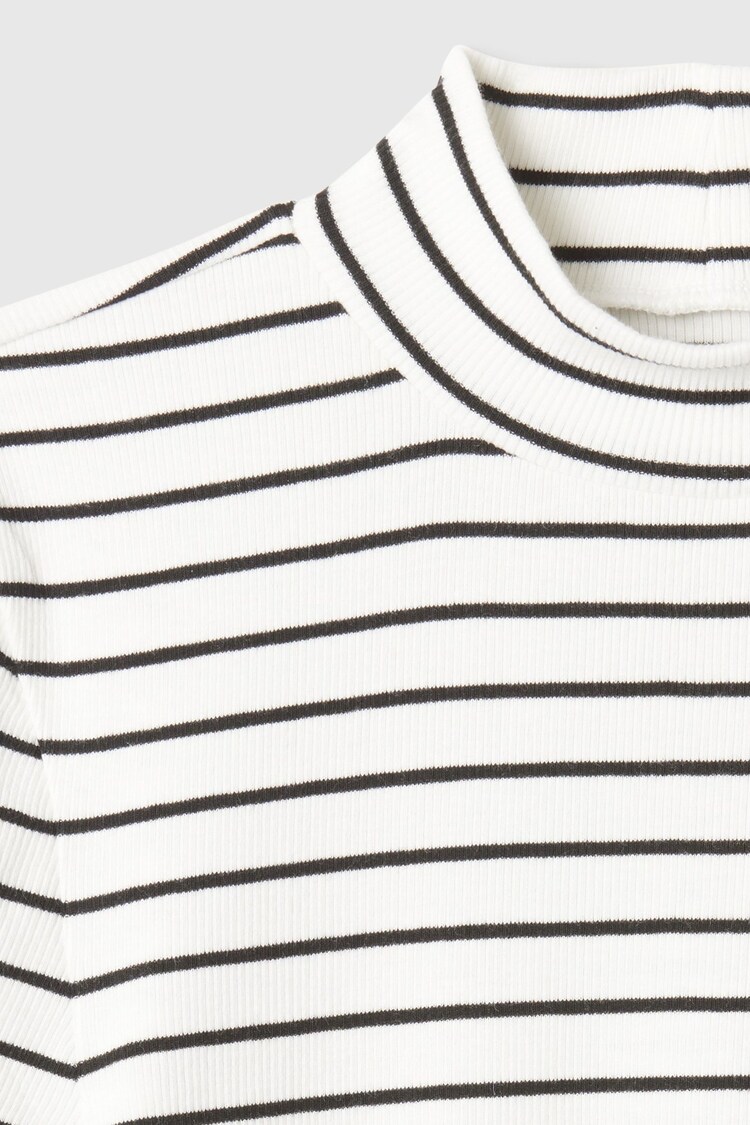 Gap White Stripe Modern Cotton-Modal Ribbed Mock Neck Short Sleeve T-Shirt - Image 5 of 5