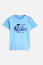 Dollymix Kids Blue Personalised Eat Sleep Football Repeat T-Shirt - Image 1 of 4