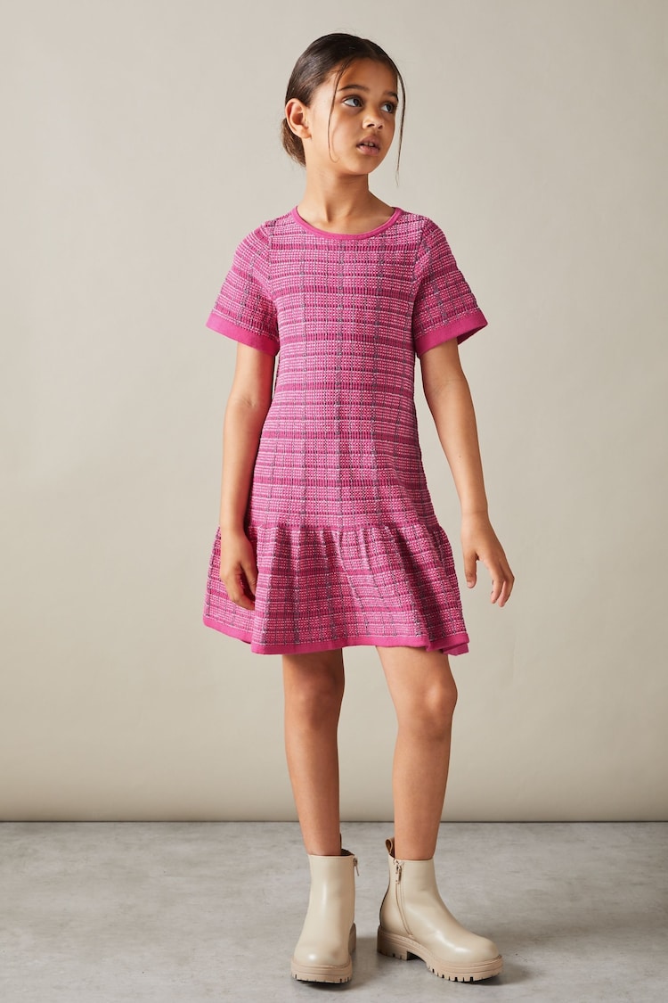 Reiss Pink Shona Cotton Blend Checked Smocked Dress - Image 1 of 4