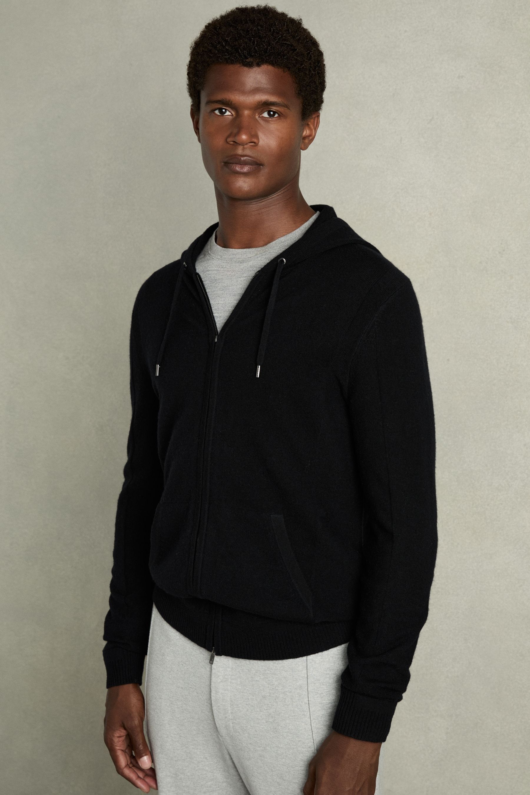 Buy Reiss Black Lindo Wool and Cashmere Zip Through Hoodie from Next Oman