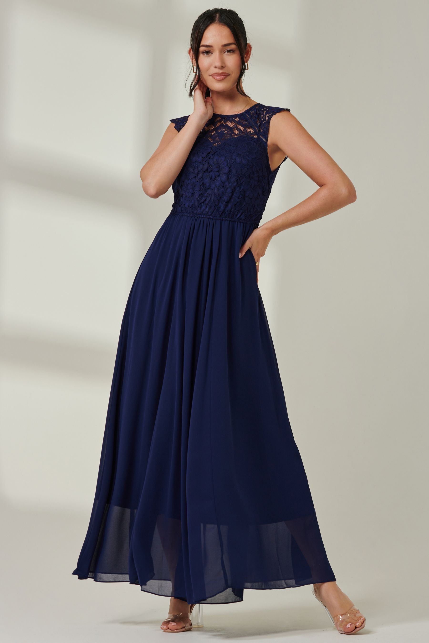 Buy Jolie Moi Blue Leanne Cap Sleeve Lace Maxi Dress from Next Luxembourg