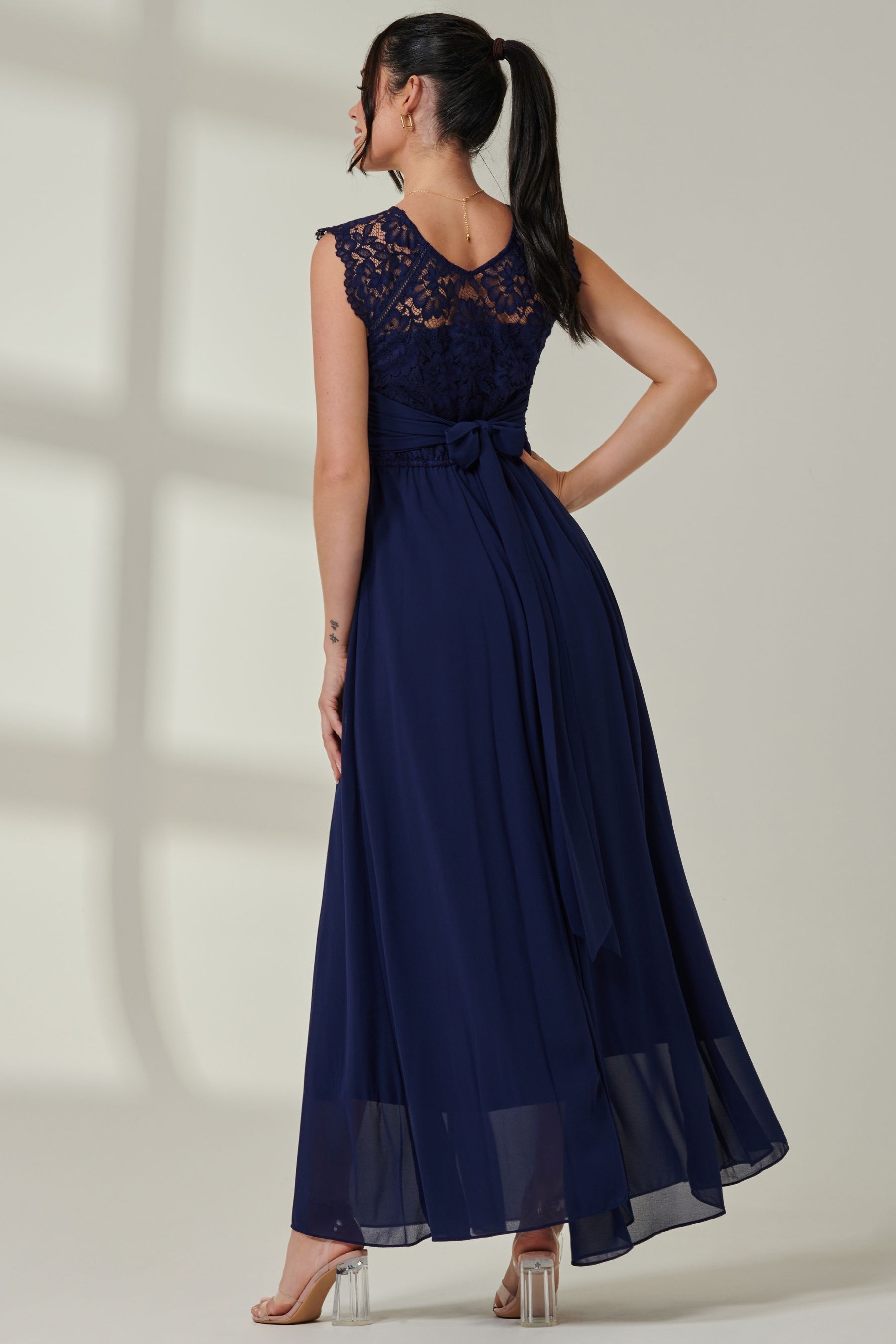 Buy Jolie Moi Blue Leanne Cap Sleeve Lace Maxi Dress from Next Luxembourg