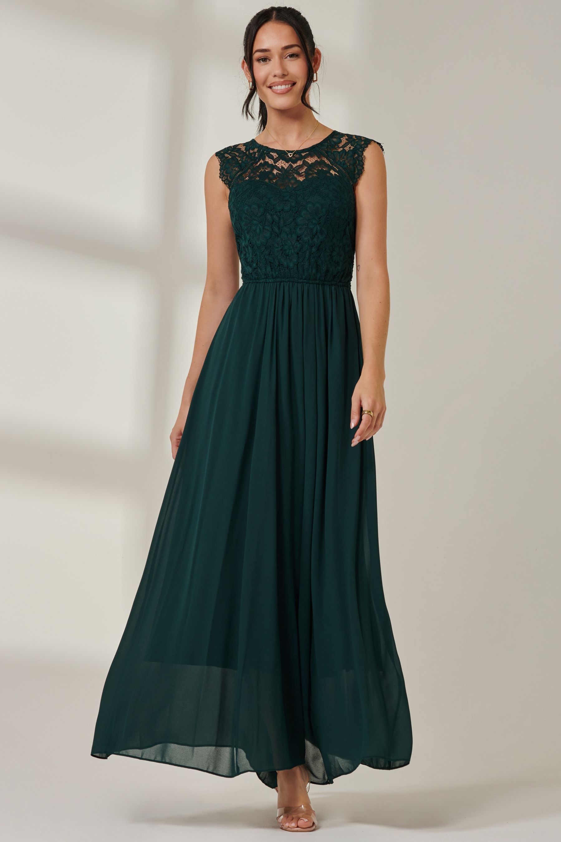 Buy Jolie Moi Green Leanne Cap Sleeve Lace Maxi Dress from Next Luxembourg
