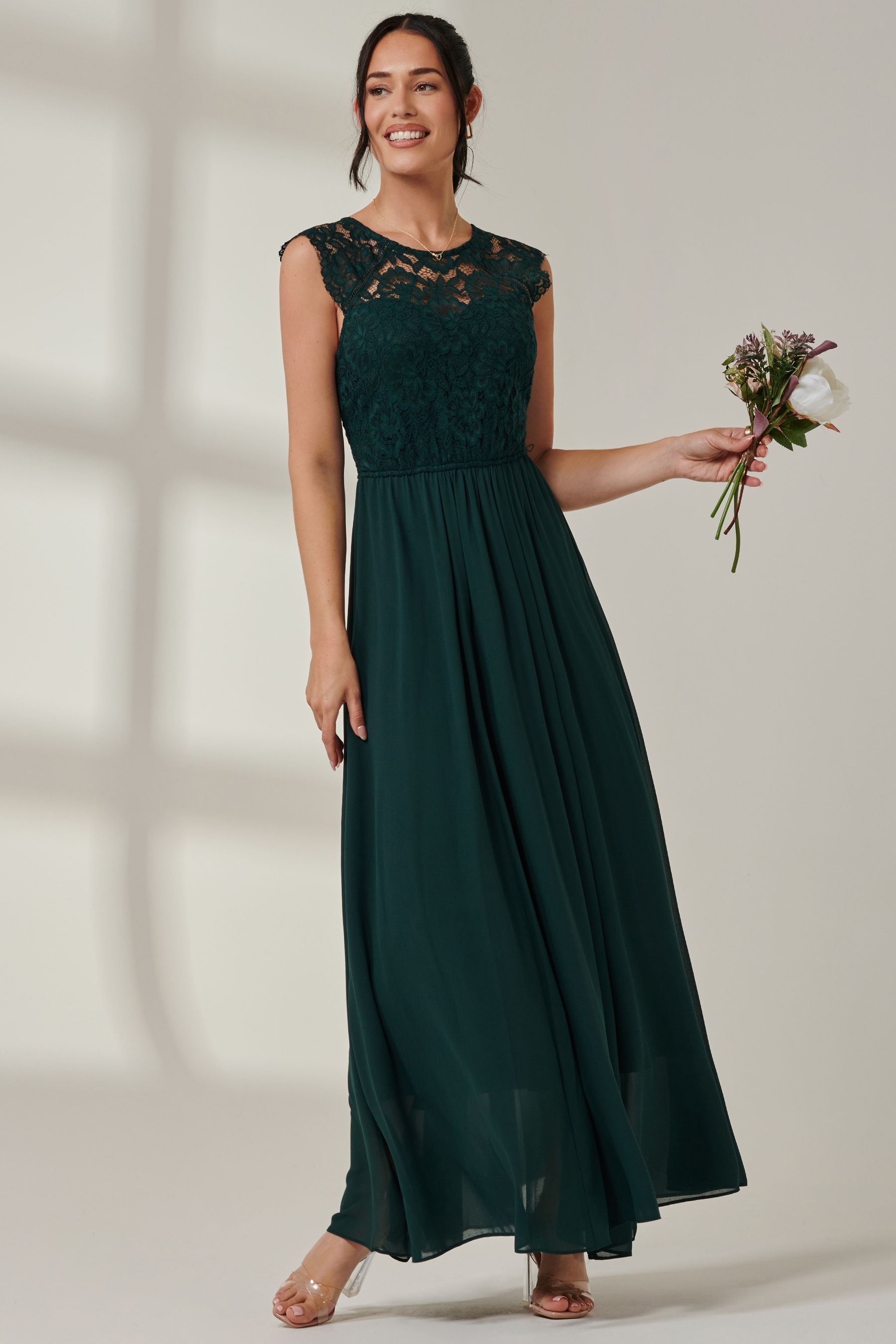 Buy Jolie Moi Green Leanne Cap Sleeve Lace Maxi Dress from the Next UK online shop