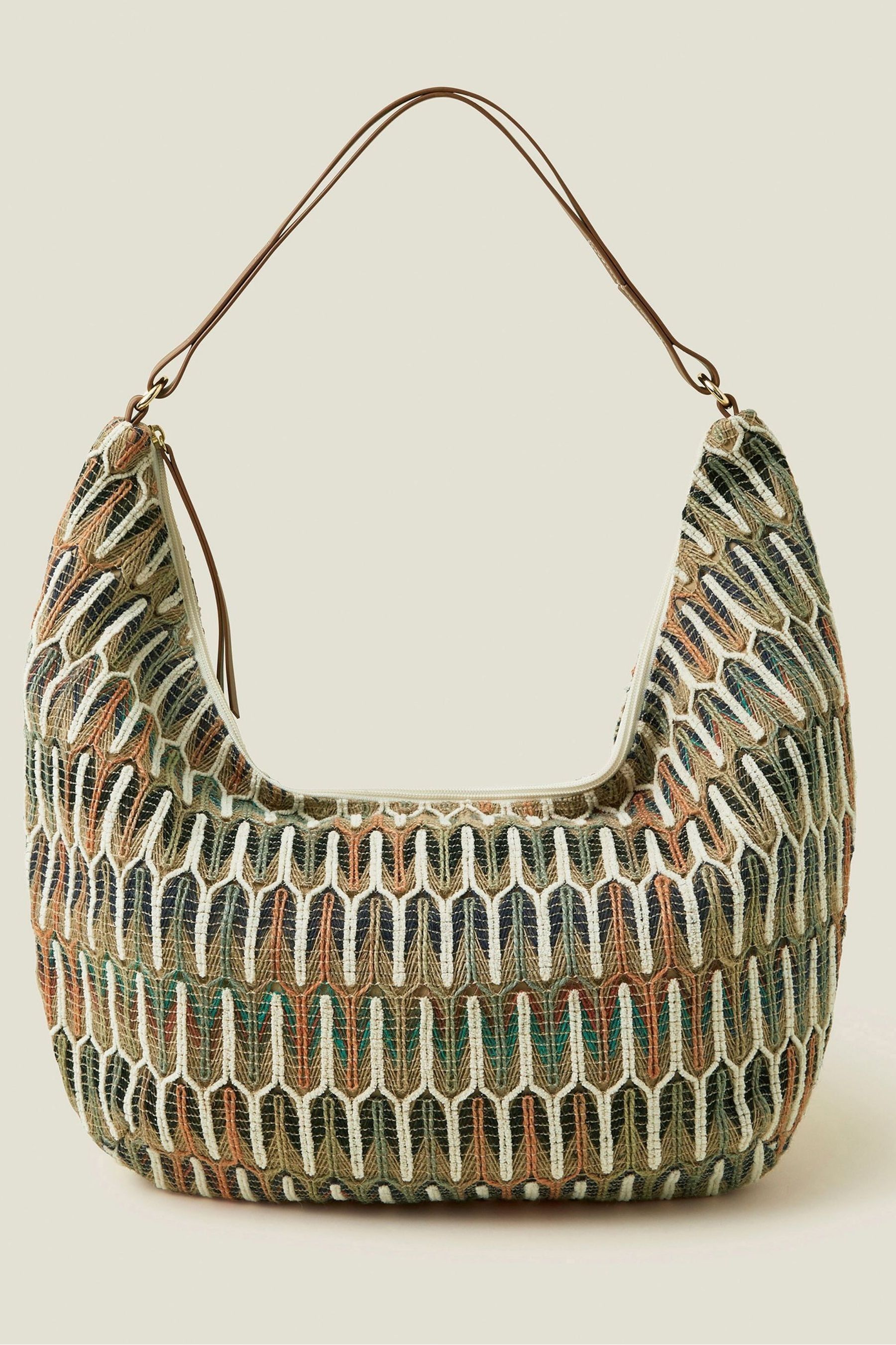 Accessorize Natural Embroidered Scoop Shoulder Bag