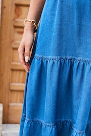 Sosandar Blue Denim Tiered Midi Dress - Image 4 of 4