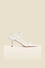 Sosandar White Leather Mid Heel Square Toe Sandals - Image 1 of 5