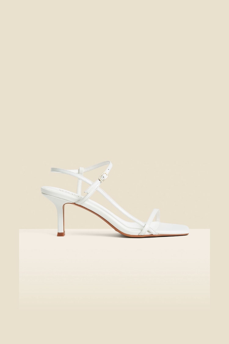 Sosandar White Leather Mid Heel Square Toe Sandals - Image 1 of 5