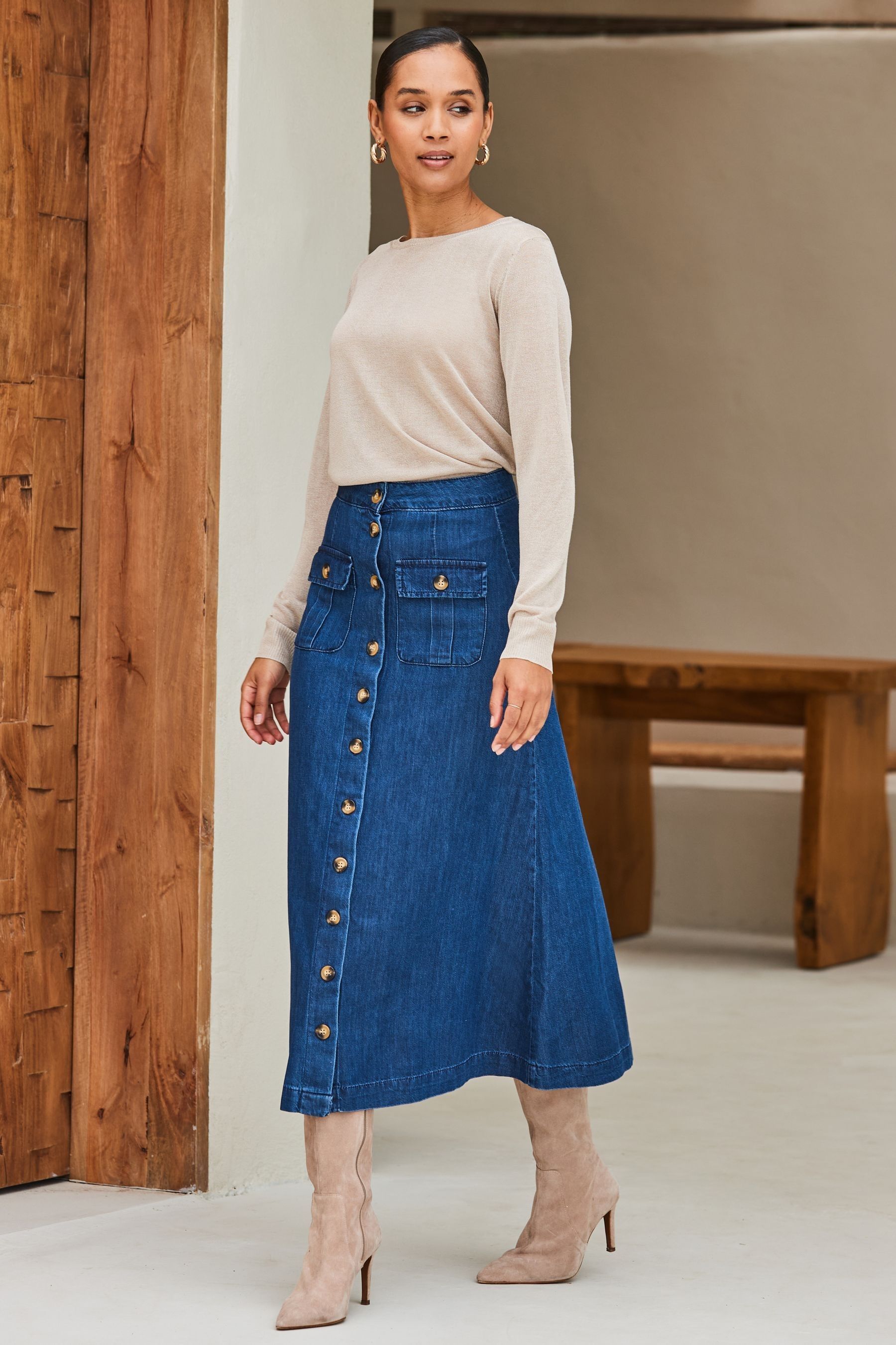 Buy Sosandar Blue Pocket Detail Denim Midi Skirt from Next Singapore