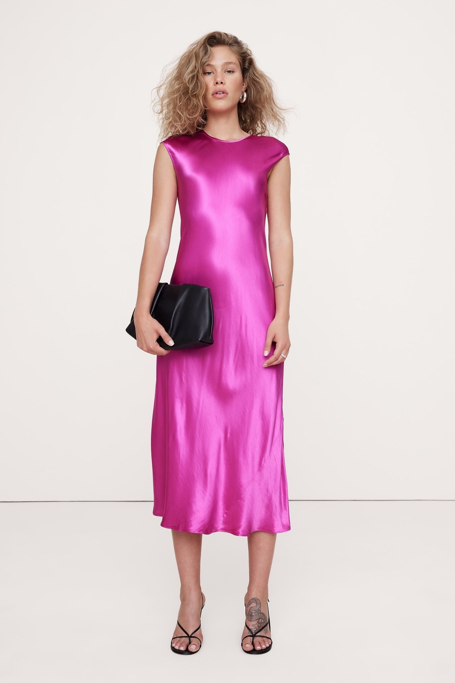 Banana Republic Pink Bias Cut Satin Midi Dress