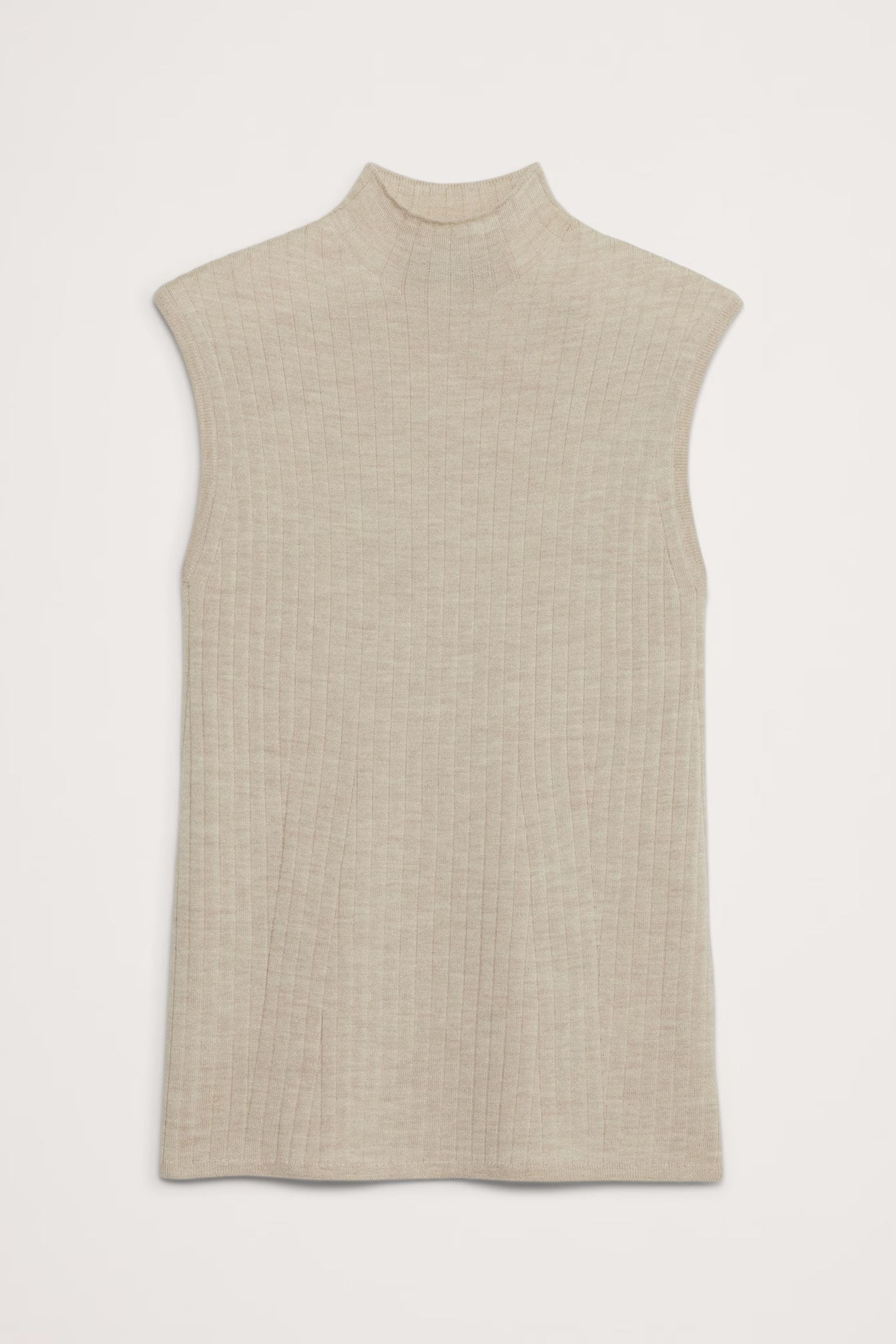 Banana Republic Beige Merino Wool Ribbed Mock Neck Vest Top