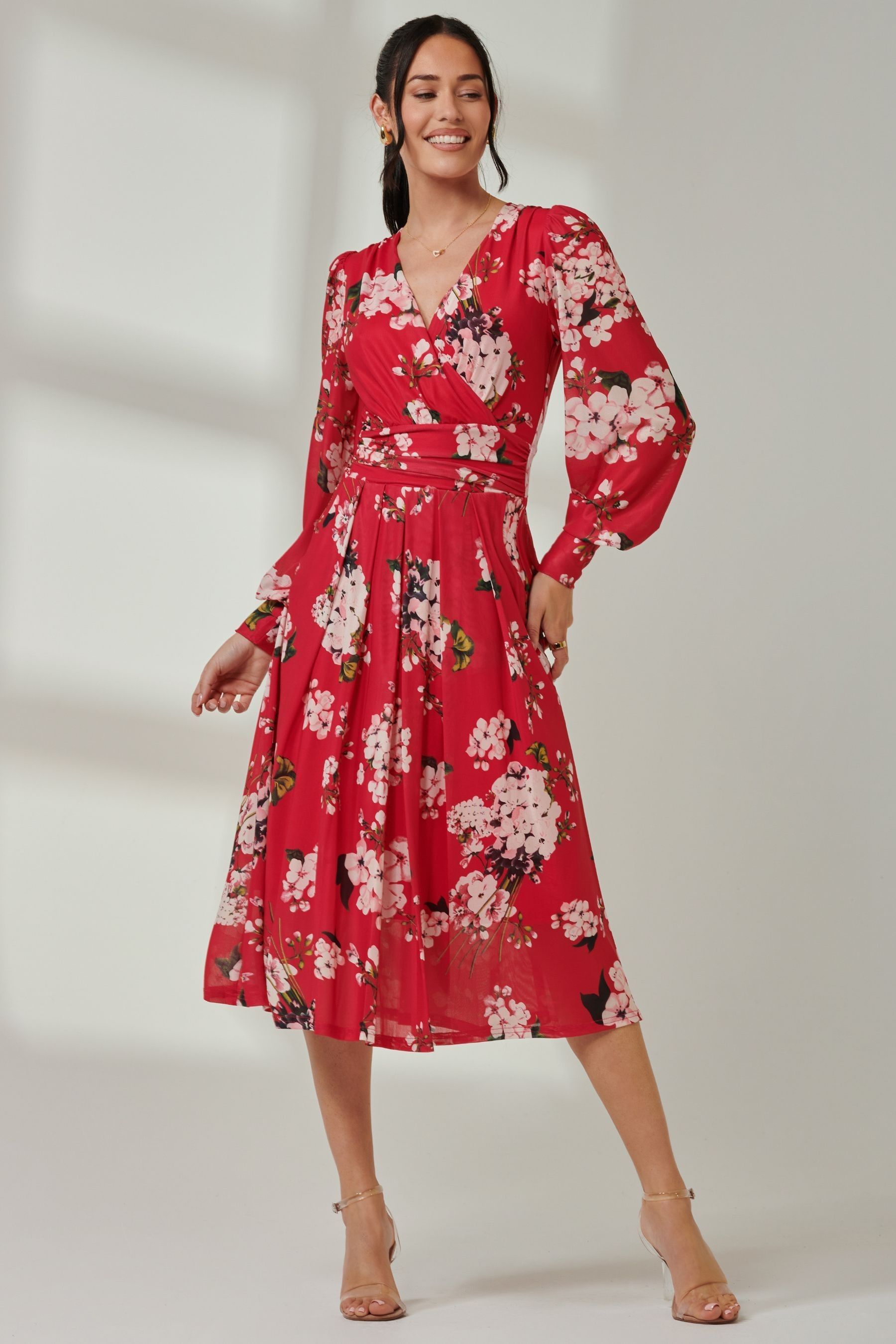 Wrap dress red floral on sale