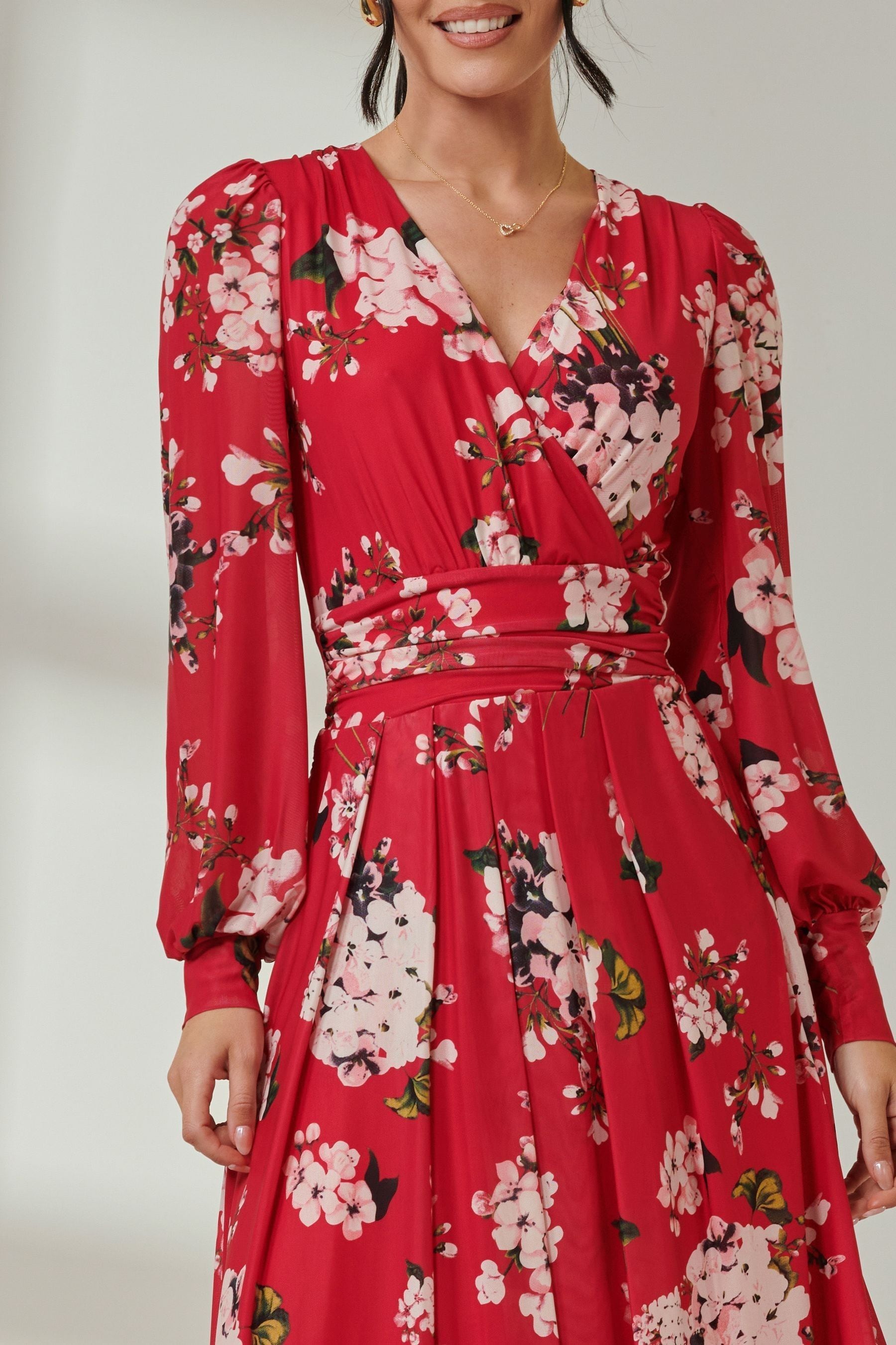 Buy Jolie Moi Red Floral Wrap Front Mesh Dress from Next Ireland
