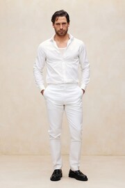 Banana Republic White Slim Poplin Tuxedo Shirt - Image 1 of 5