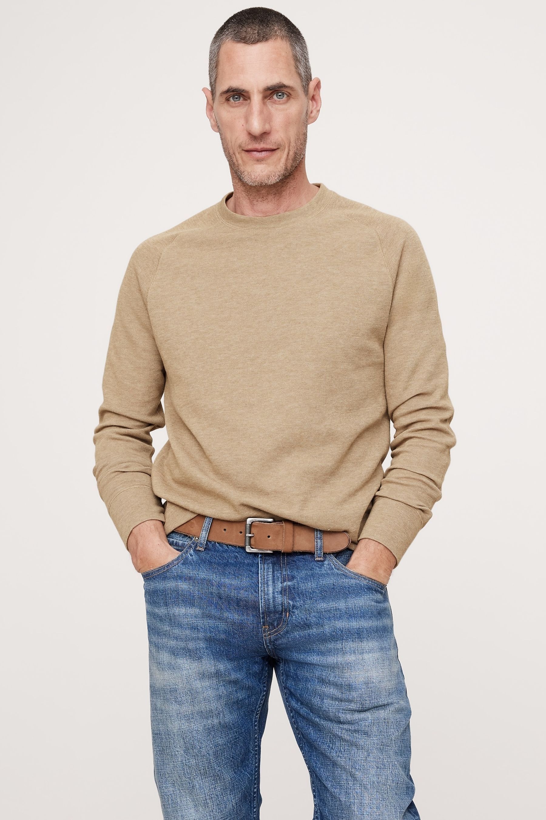 Buy Banana Republic Beige Slub Double Knit Long Sleeve Crew Neck T Shirt from Next Germany