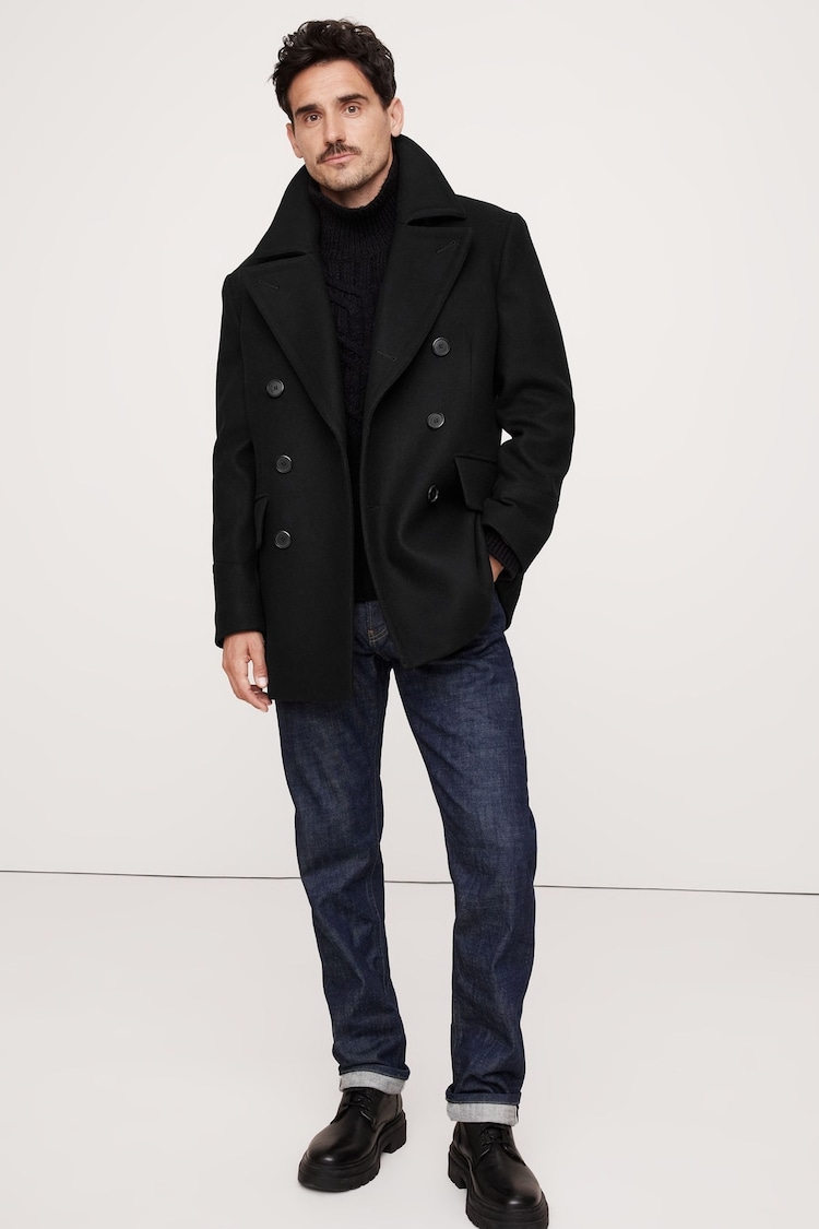 Banana Republic Black Italian Melton Peacoat - Image 1 of 5