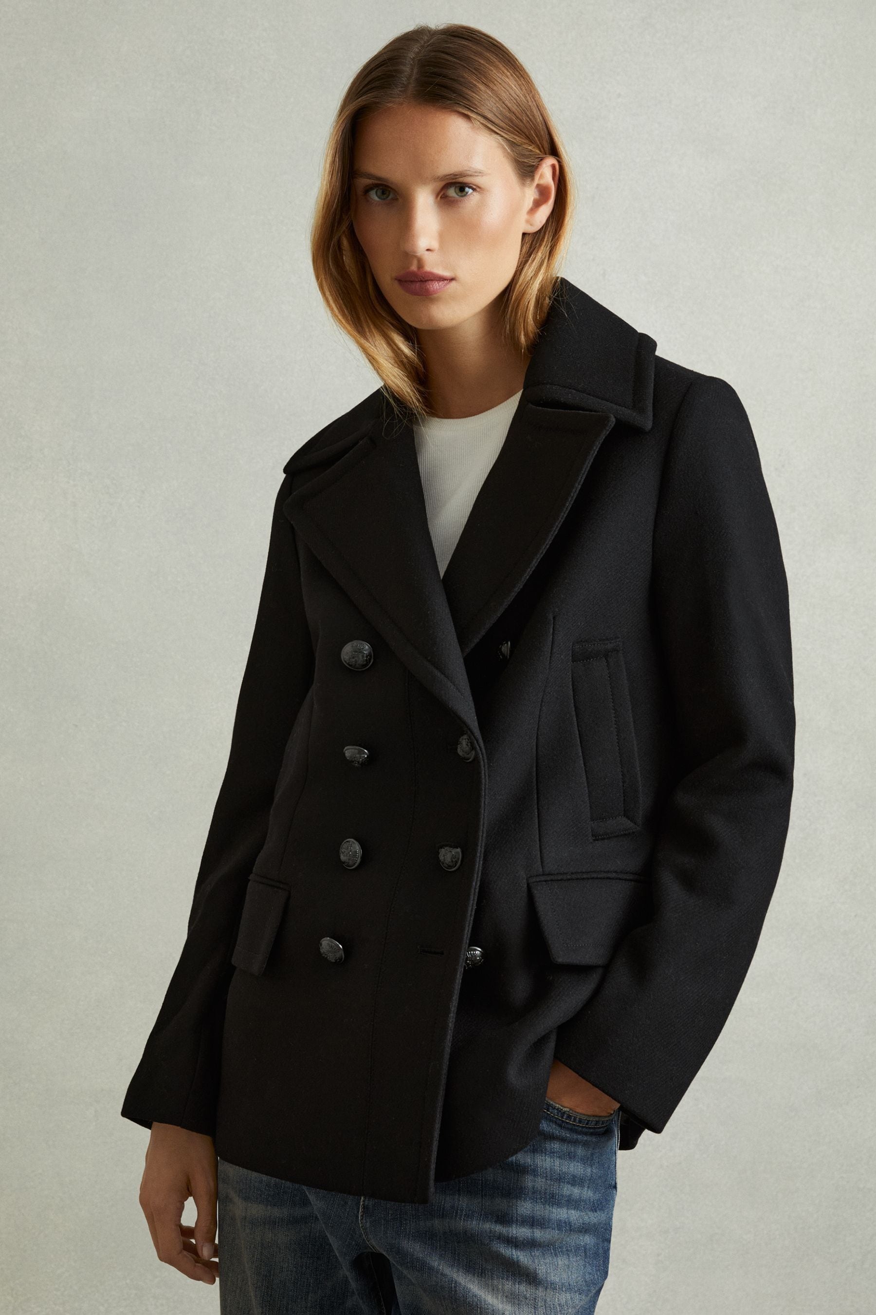 Reiss navy pea coat clearance