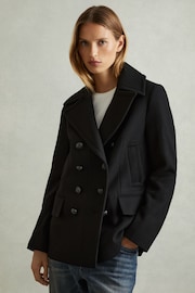 Reiss Black Lily Wool Blend Double Breasted Pea Coat - Image 1 of 6