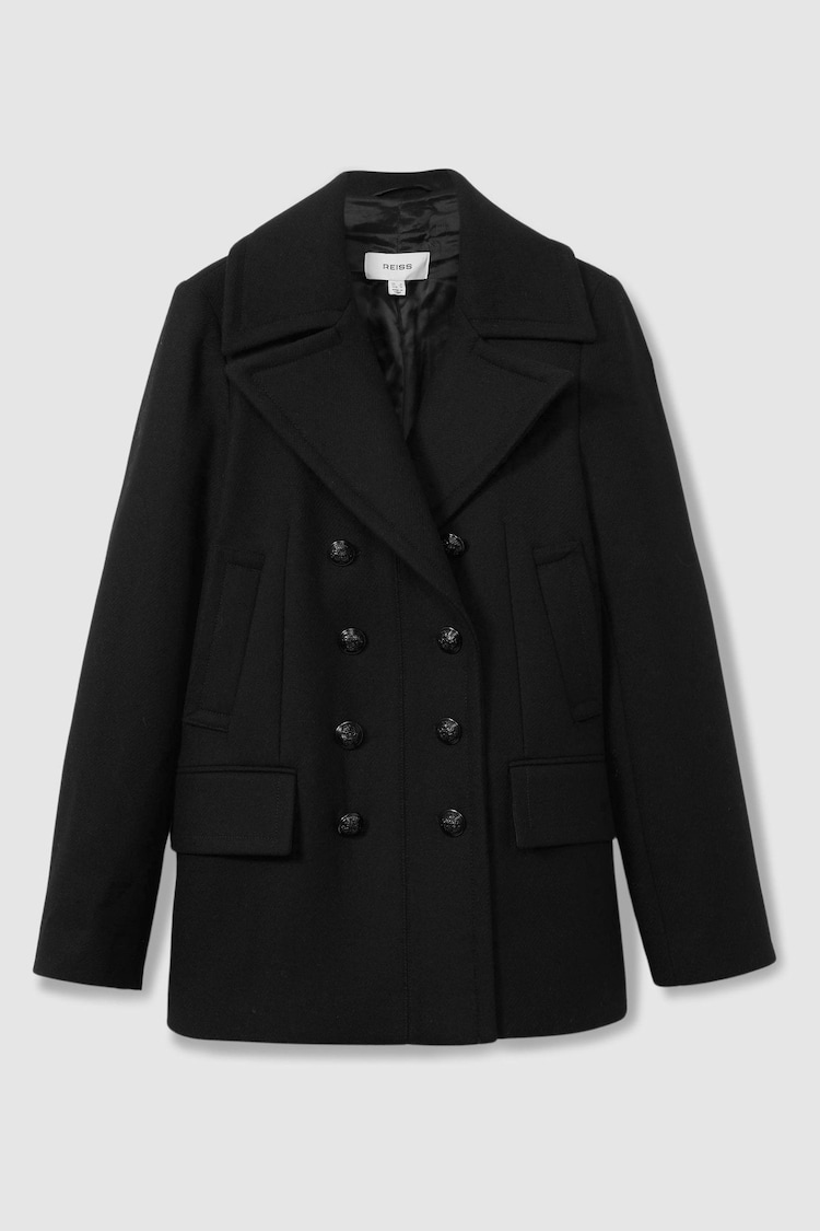 Reiss Black Lily Wool Blend Double Breasted Pea Coat - Image 2 of 6