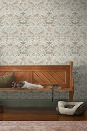 William Morris At Home Sage & Pink Strawberry Thief 10M Wallpaper - Image 1 of 4