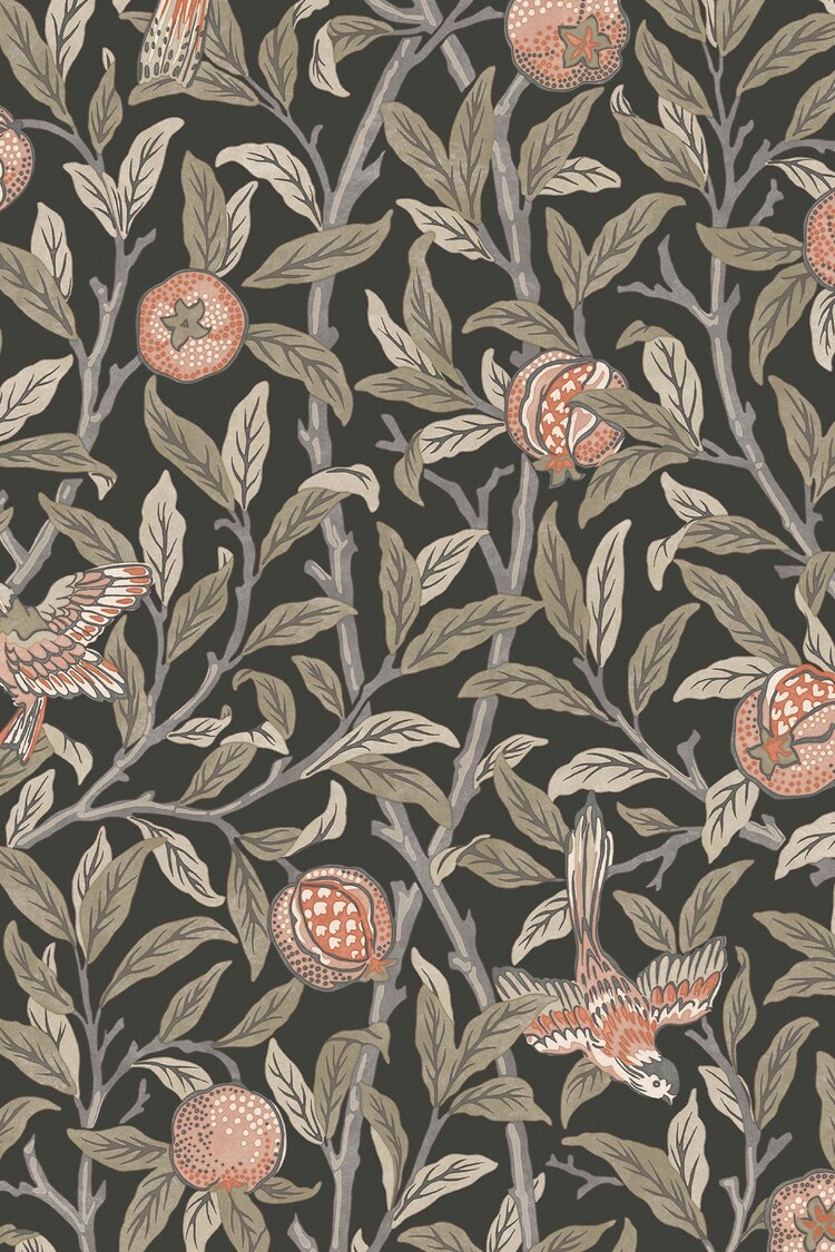 William Morris At Home Charcoal Bird and Pomegranate 10M Wallpaper - Image 2 of 4