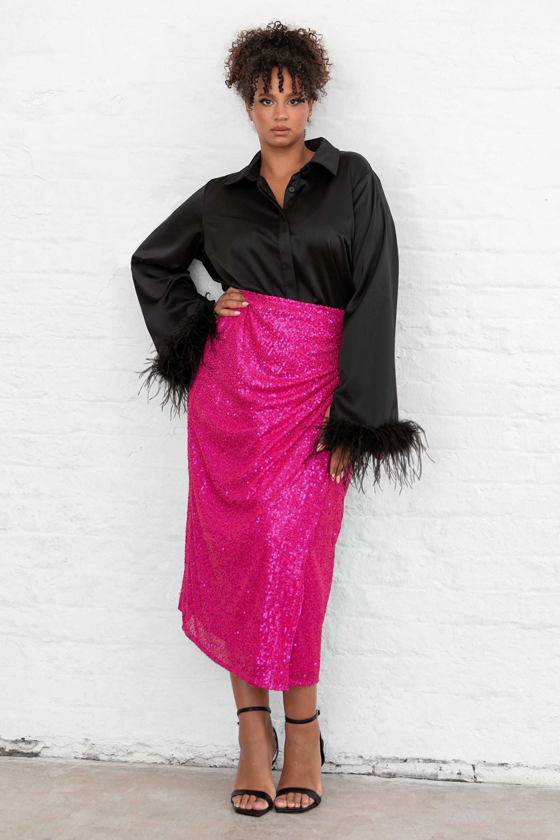 Lovedrobe Functional Wrap Sequin Midi Skirt