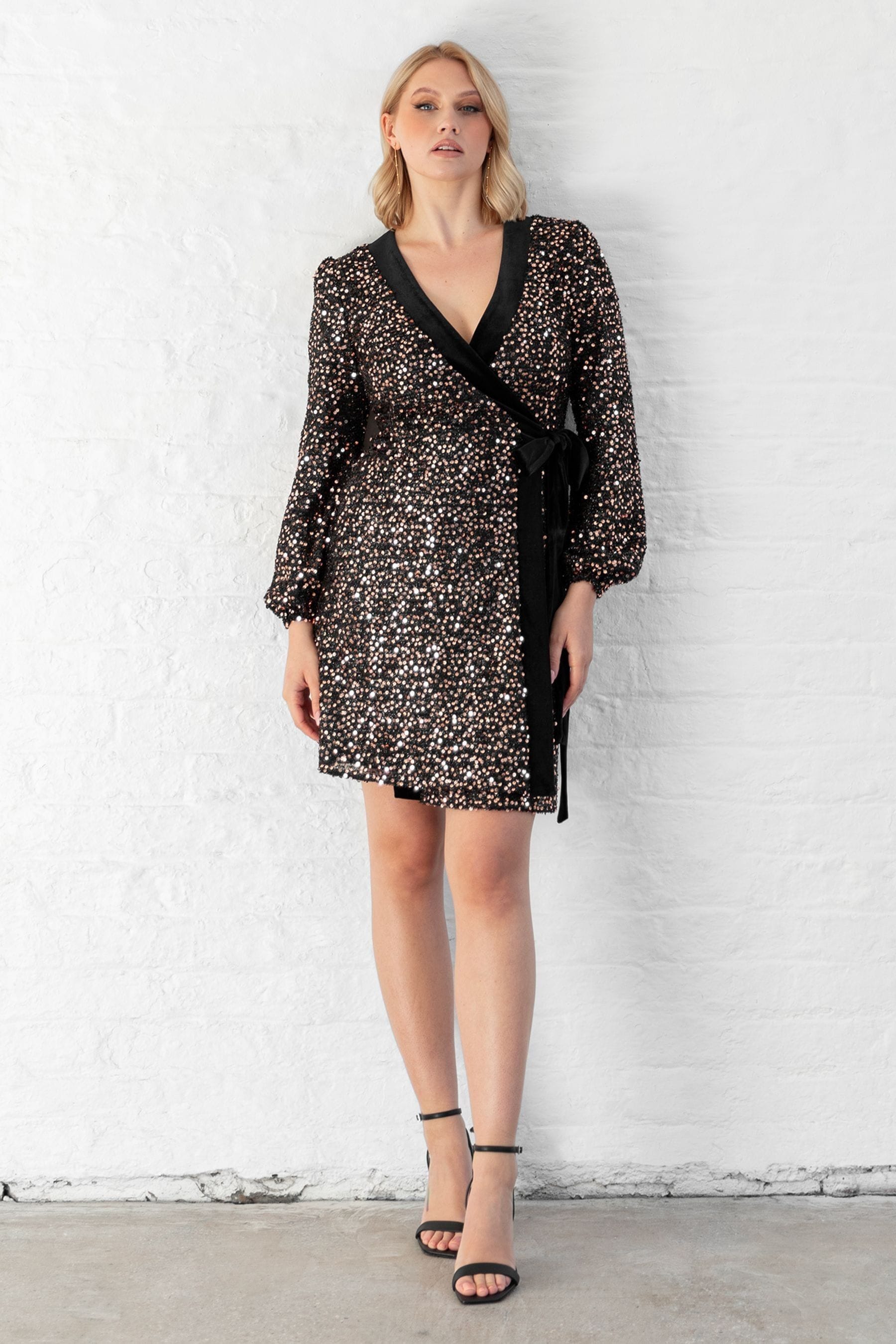 Sequin tinsel wrap dress top