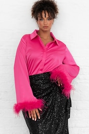 Lovedrobe Satin Shirt With Feather Trim Split Cuff - Image 1 of 6