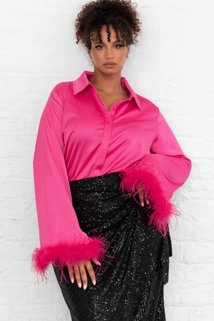 Lovedrobe Satin Shirt With Feather Trim Split Cuff - Image 1 of 6