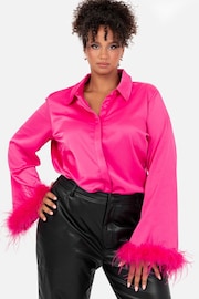 Lovedrobe Satin Shirt With Feather Trim Split Cuff - Image 3 of 6