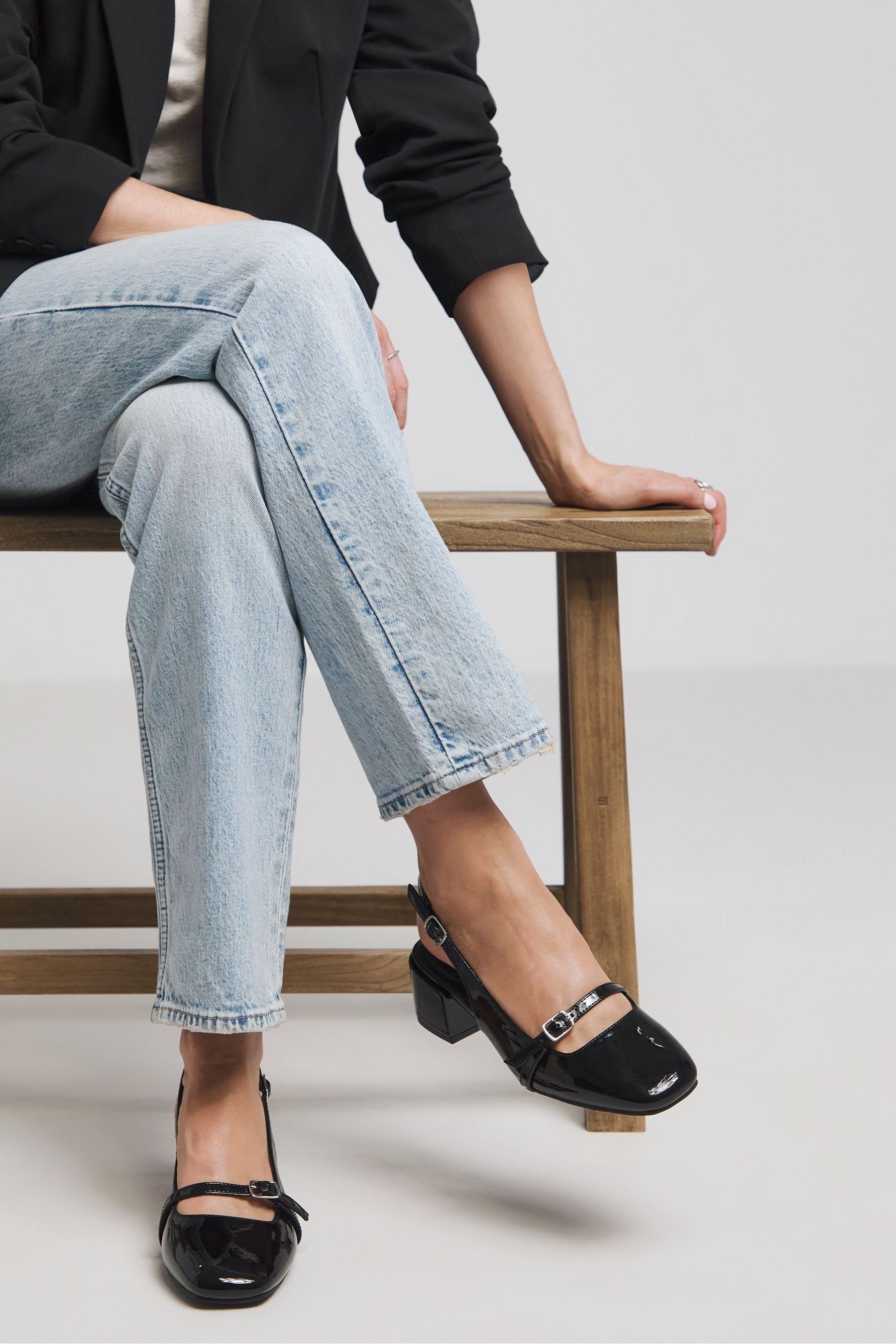 Buy JD Williams Black Slingback Mary Jane Block Heel Court Shoes in Wide Fit from the Next UK online shop