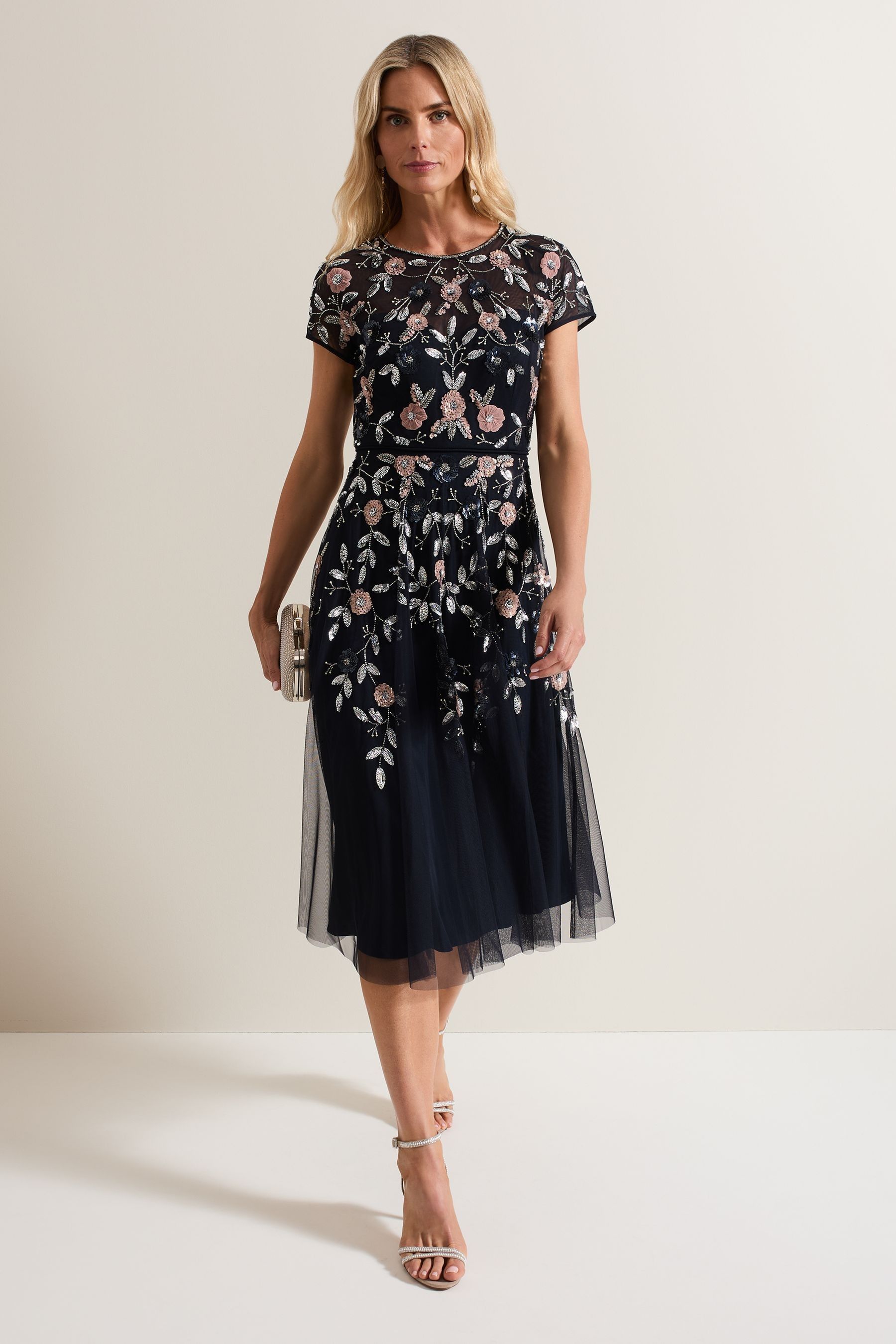 Floral embellished midi dress discount