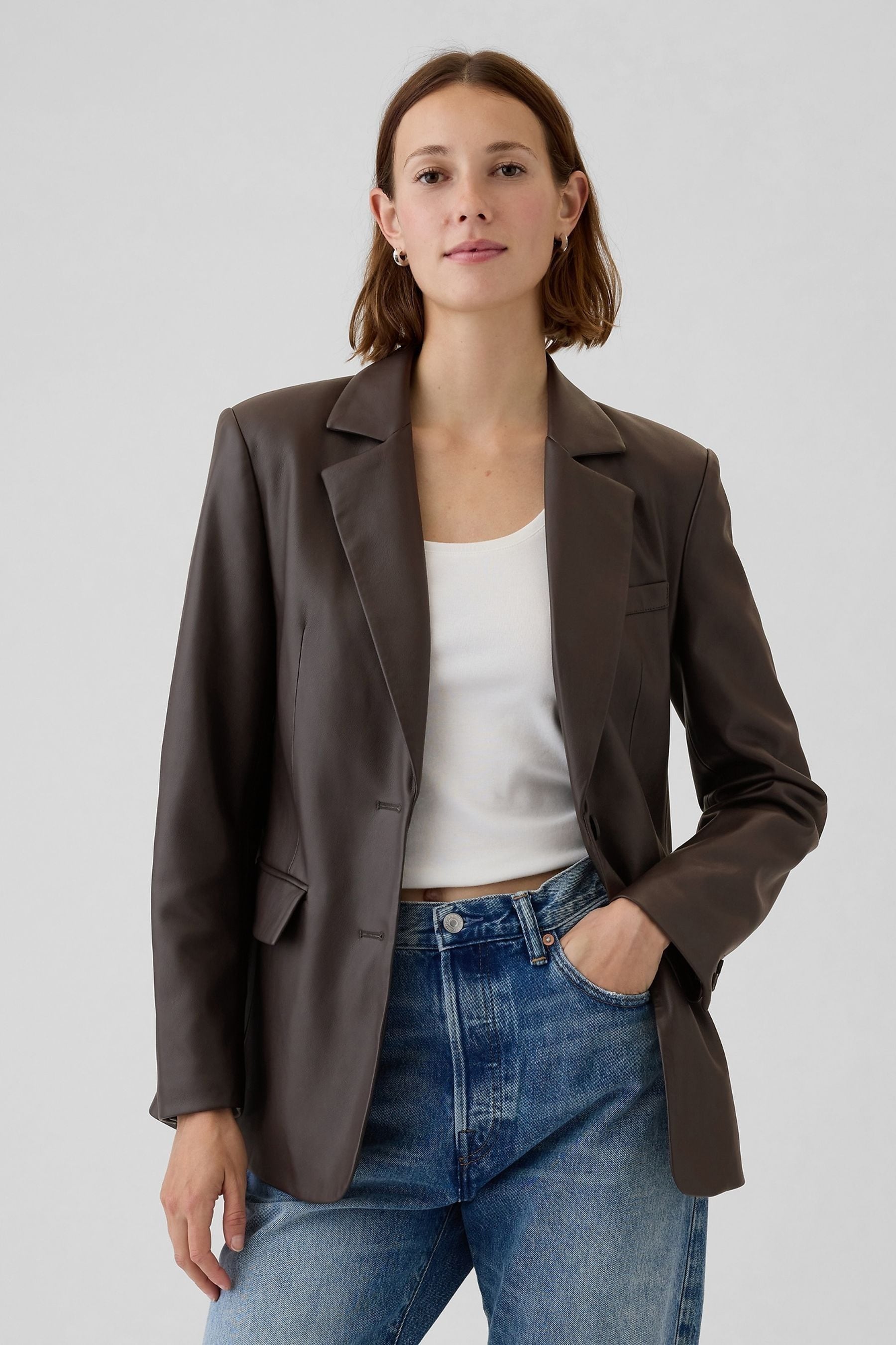 Buy Gap Brown Faux Leather Blazer from Next Luxembourg