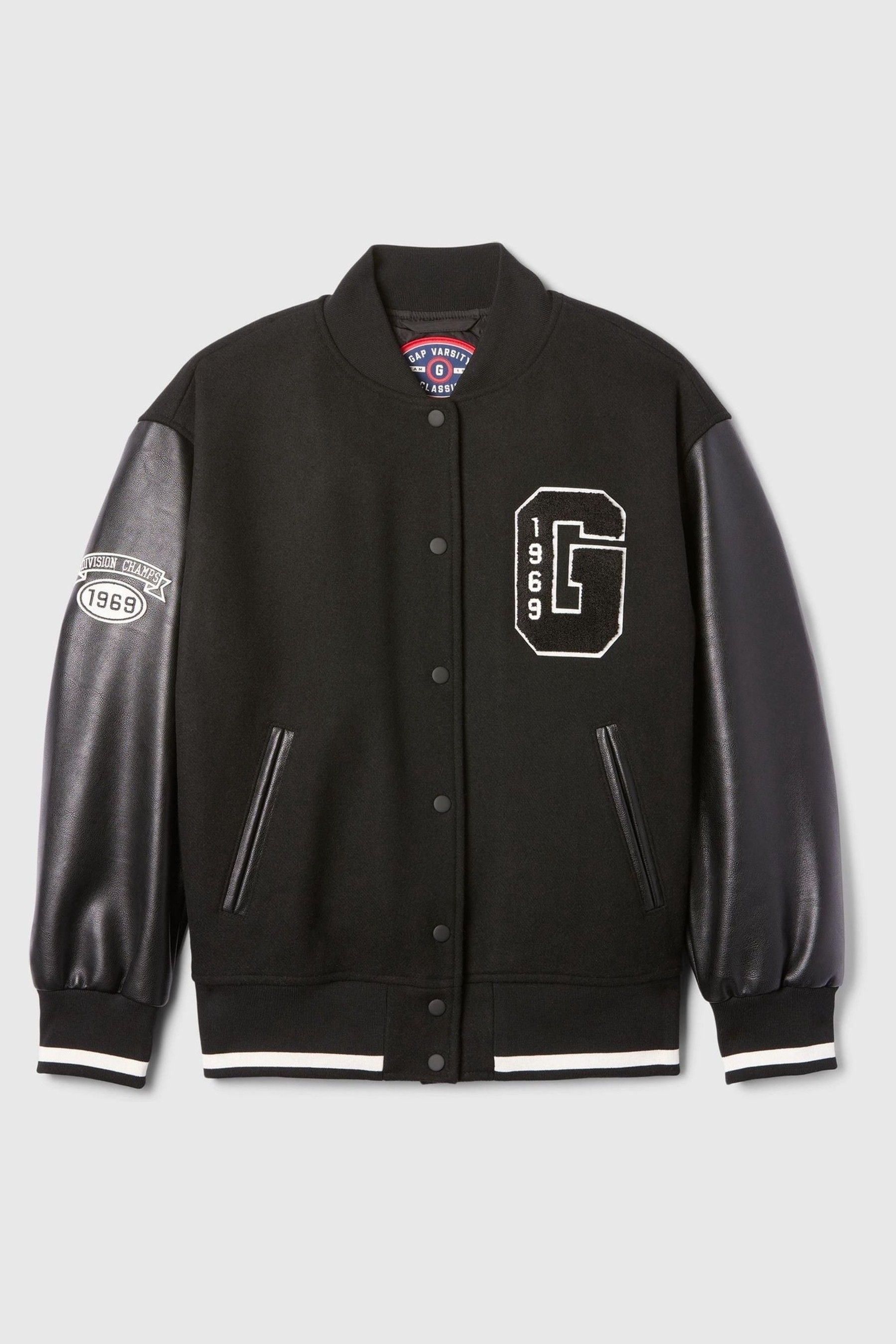 Buy Gap Black Wool Blend Logo Varsity Boyfriend Bomber Jacket from Next Luxembourg
